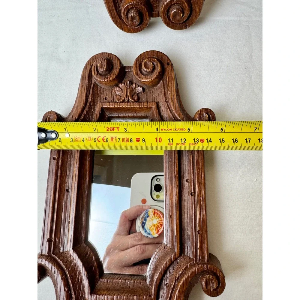 Vintage Faux Wood Wall Mirrors Set Brown Scrollwork Farmhouse Cotagecore Gallery